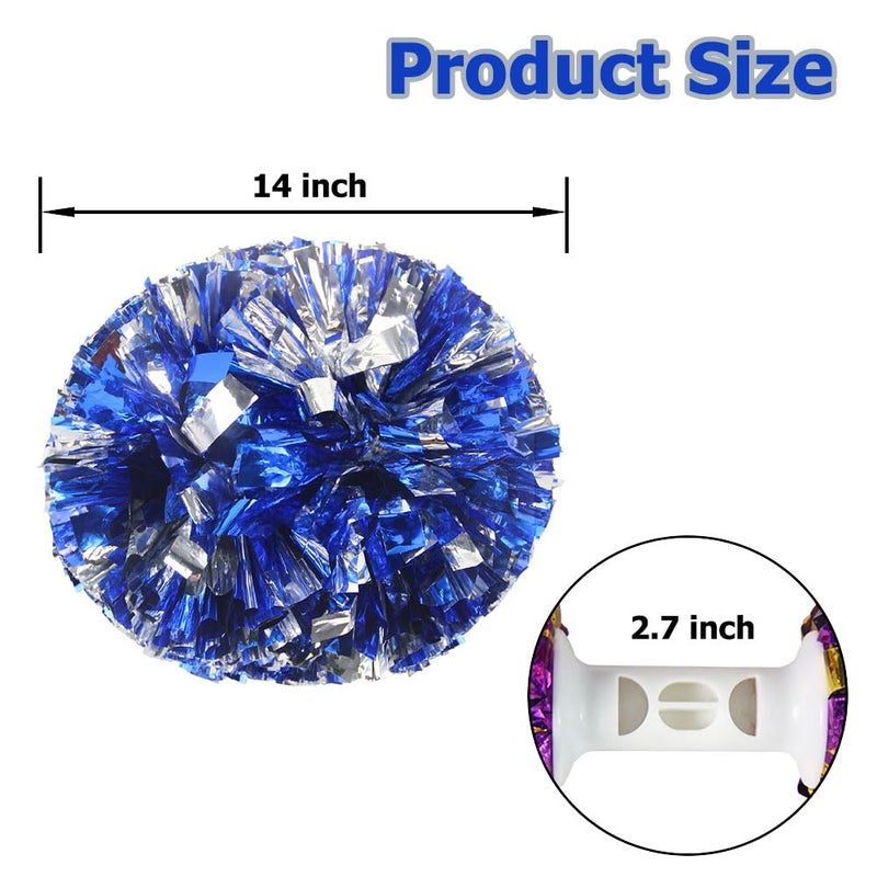 Hooshing 2 Pack Pom Poms Cheerleading Blue and Silver Pompoms with Baton Handle for Team Sports Spirit Dance Cheering - Image 2